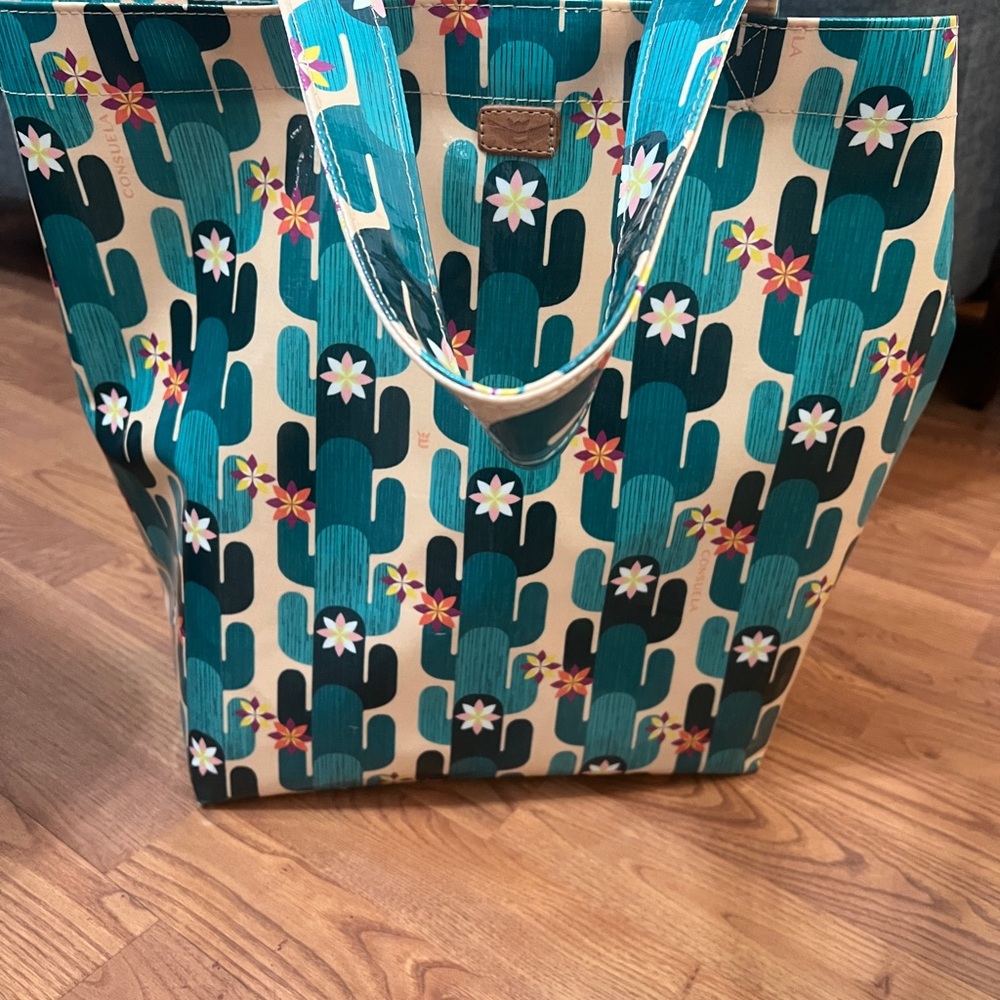 Consuela Teal and Cream Cactus Tote.
